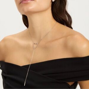 Adornia NWT Silver Adjustable Cubic Zirconia Heart Y-Necklace 15”-18”adjustable